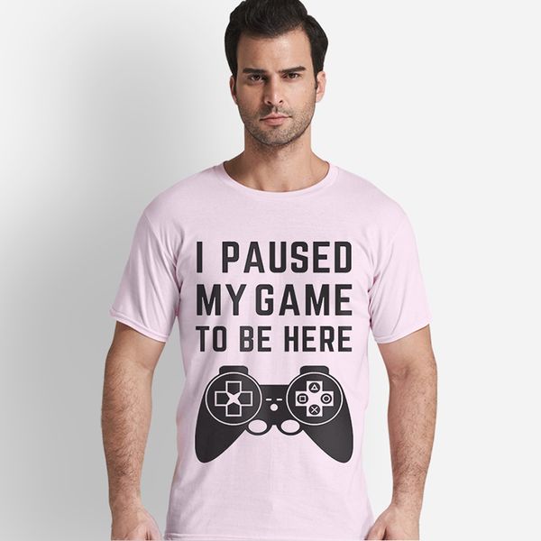 

sport i paused my game to be here fashion printed t-shirt men's casual o-neck streetwear tshirt cotton hip hop tees