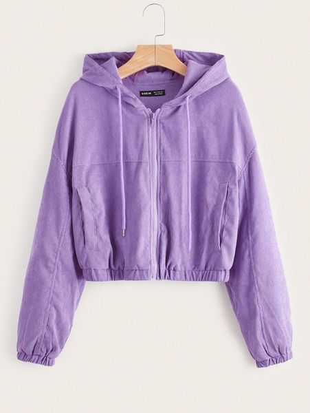 

zip up drop shoulder drawstring hooded corduroy jacket 96jd#, Black;brown