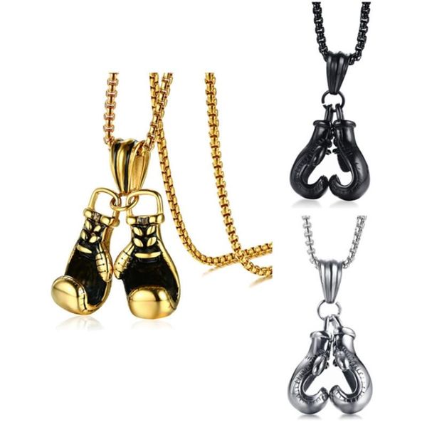 

men's boxing gloves fashion double gloves titanium steel pendant necklace, Silver