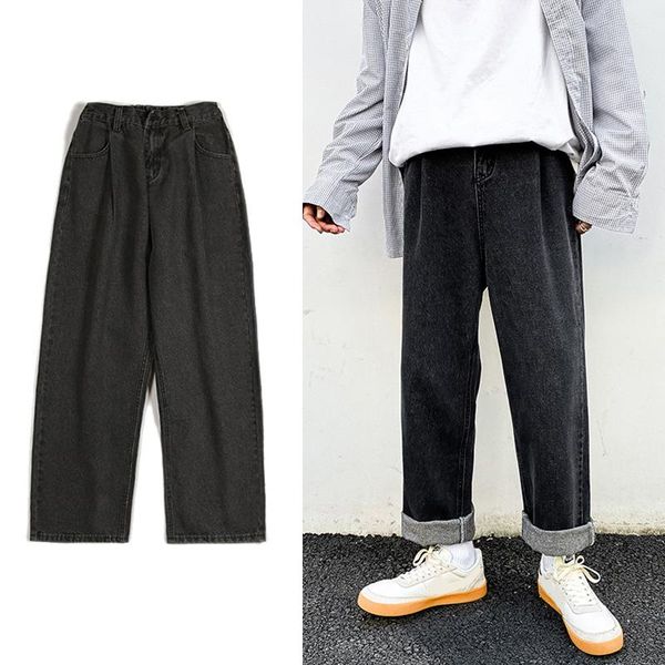 

men's jeans men leisure elastic waist loose teens chic streetwear hip-hop trendy mens casual solid pants trousers, Blue
