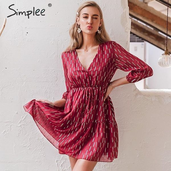 

simplee women v neck ruffled dress striped print high waist lantern summer dress casual holiday long sleeve spring party dress y200805, Black;pink