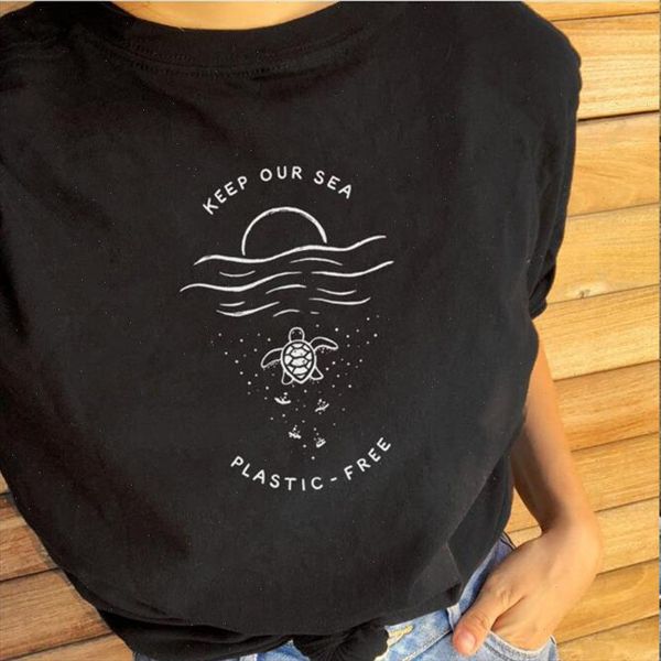 

keep our sea plastic women tshirt skip straws turtles slogan t shirt girl protect ocean tees cotton dropshipping, White