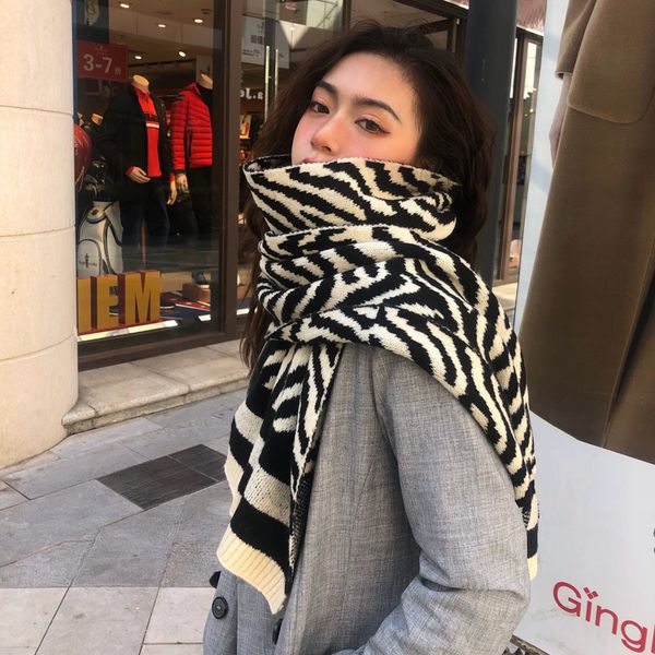 

korean fashion zebra scarf for women in autumn and winter, Blue;gray