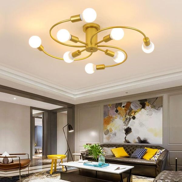 Kronleuchter Deckenleuchten moderne mehrere LED E27 Lampe Basis Schwarz/Weiß/Gold für Wohnzimmer/Schlafzimmer Innenbeleuchtung Retro Golden Schwarz
