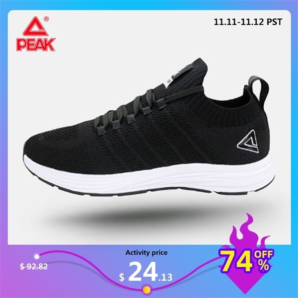 

peak running men breathable mesh upper non-slip outsole lightweight jogging yoga sneakers training footwear couple shoes c1103, Black;white