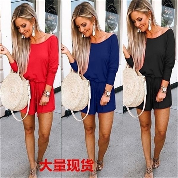 

new solid color long sleeve bandage jumpsuit women, White