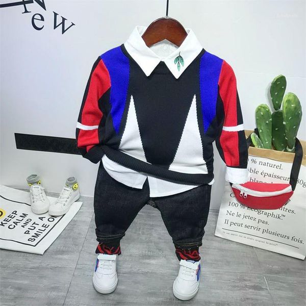 

baby boy clothes boys clothing set new kids fashion cotton cute long-sleeved knit sweater + white shirt + jeans 3pcs boy sets1