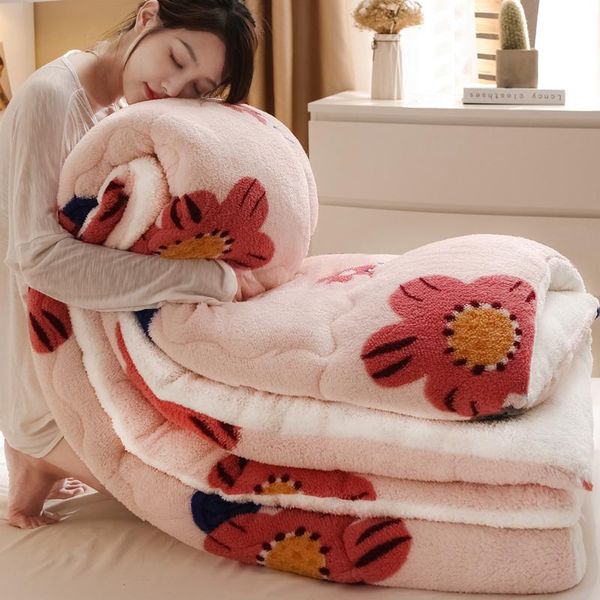 

2021 ab side thicken quilts very warm winter comforter snow velvet berber fleece flower camel home textile full double queen