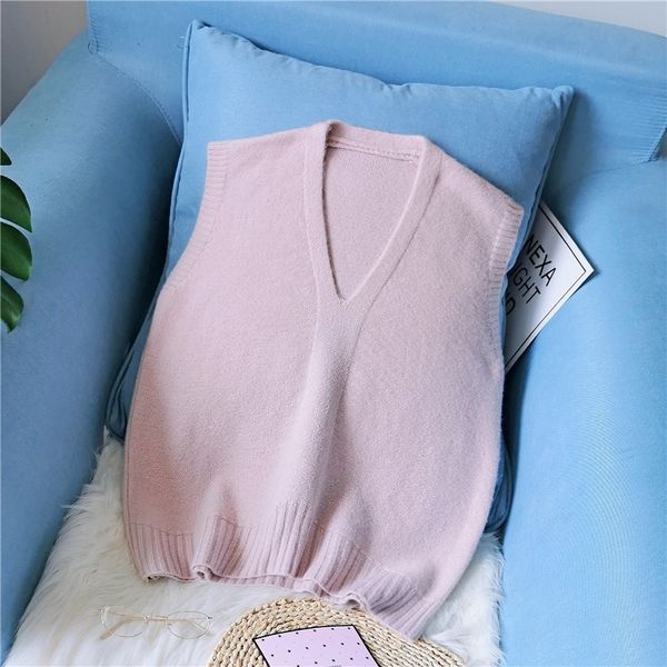 

plus size spring alpaca sweaters vest sleeveless blue pink khaki embroidered v neck wool female wear pullovers y201128, White;black