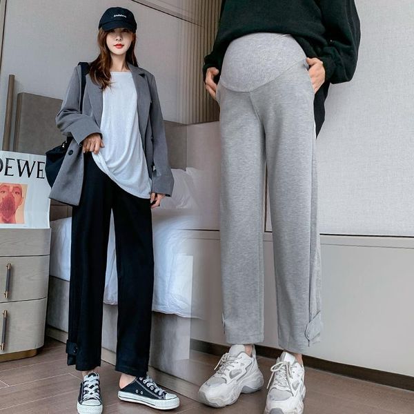 

6076# maternity pants spring autumn casual pants comfy belly support elastic waist maternity wide-leg trousers, White