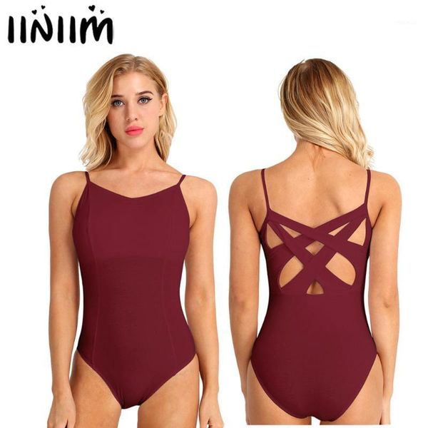 

womens ballerina dance wear lyrical bodysuit criss cross back built in shelf bra ballet dance gymnastics leotard costumes1, Black;red