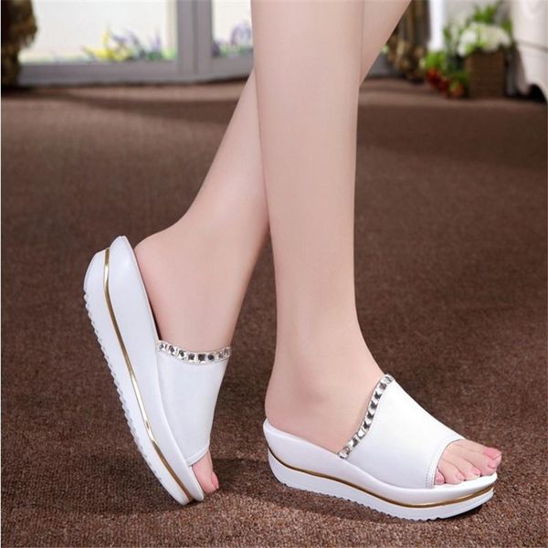 

slippers 2021 fashion flip flops women shoes platform summer open toe wedges sandals ladies plus size 35-40, Black