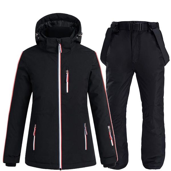 

skiing jackets -30 black color women's ice snow wear snowboard clothing waterproof winter costume suit sets + pants for female