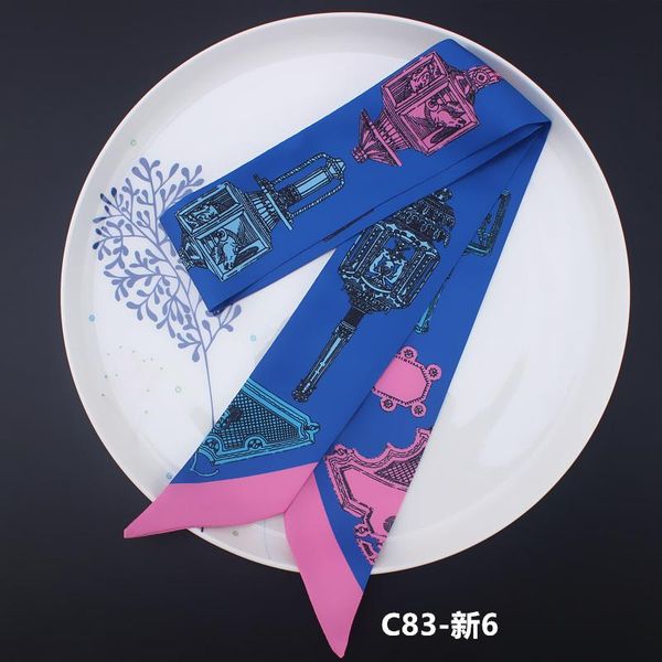 

women silk scarf long skinny fashion print hair scarfs tie small ribbons bag scarves for ladies headwear sqcpis new_dhbest, Blue;gray