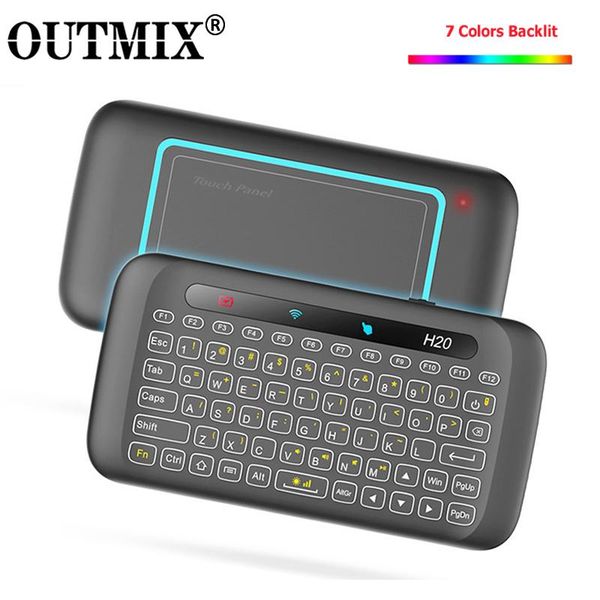 

h20 mini wireless keyboard backlight touchpad air mouse ir leaning remote control for andorid box smart tv windows pk h18 plus