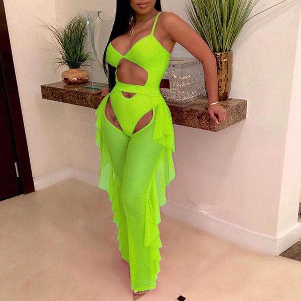 

new 2 piece beach jumpsuit 2020 summer womens neon green orange mesh strapless women jumpsuits and rompers clubwear m03111, Black;white