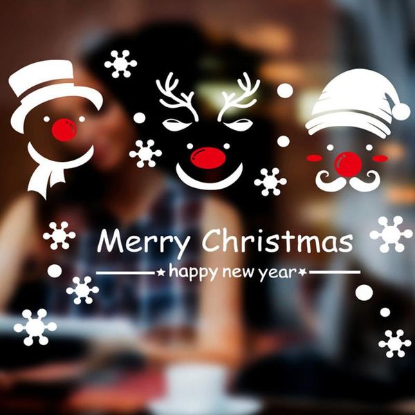 

1 шт. счастливого рождества с новым годом снеговик олень снежинка стены стикер дома магазин windows стикер наклейки рождественские стены дек