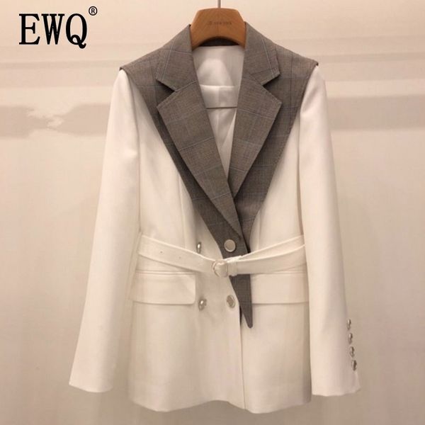 

[ewq] spring autumn new pattern notched long sleeve hit colors double breasted vintage suit coat women blazer 3ak04300xl 201102, White;black