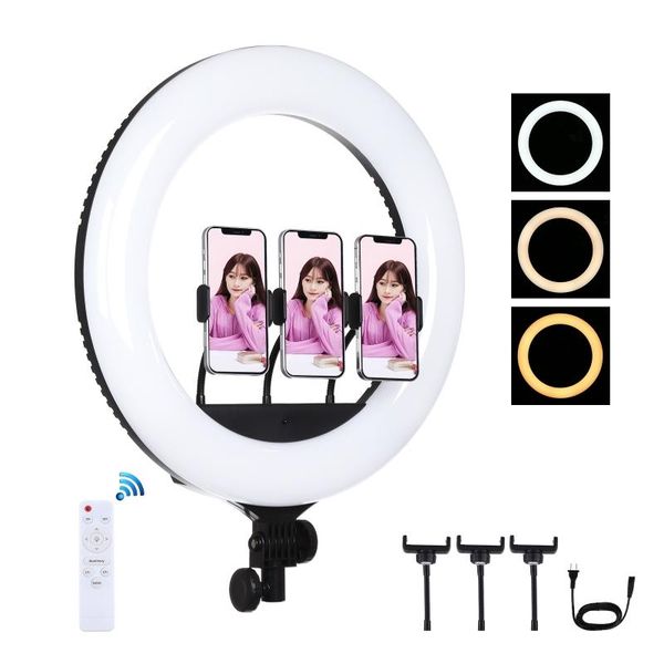 

puluz pu521b 18 inch curved surface usb dimmable white light led ring pgraphy lights with remote control flash studio