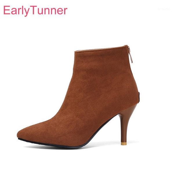 

boots winter brand sweet brown black women ankle nude stiletto heels lady shoes ea091 plus big small size 10 30 43 481