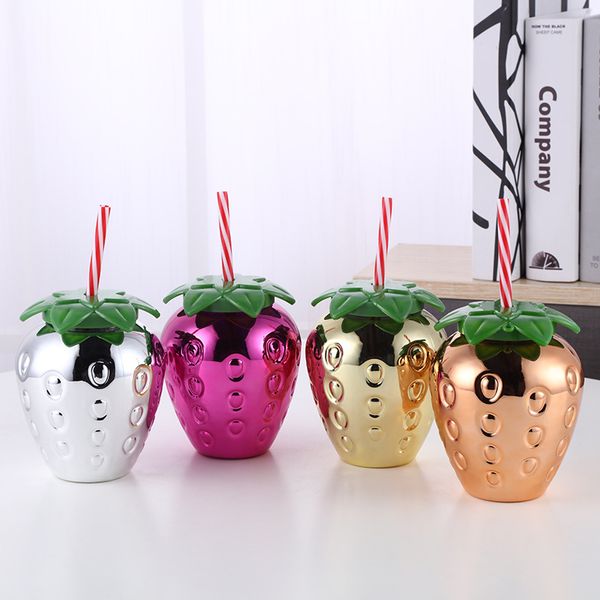 

large capacity beach straw cup drink milk tea plastic mugs electroplating pineapple strawberry juice tumblers kts77