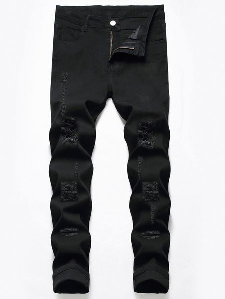 

romwe guys ripped zip fly jeans 4235#, Blue