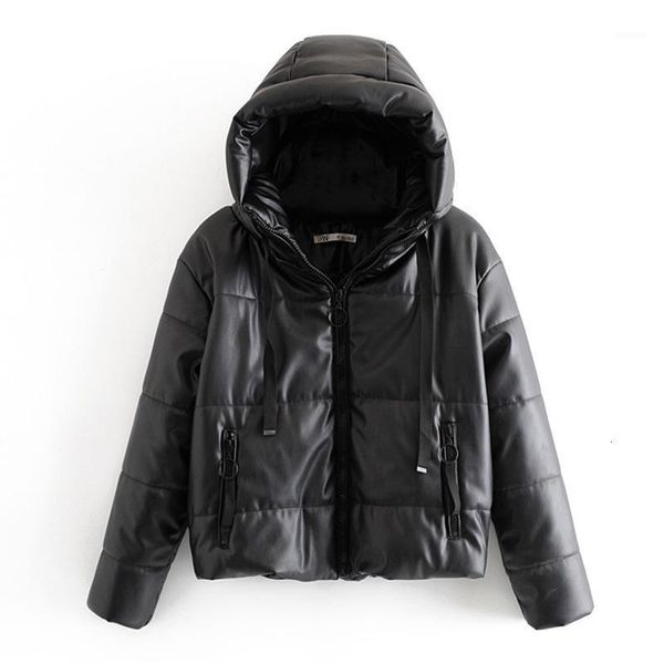 

rr pu leather parkas women fashion hooded high imitation leather coats women elegant zipper cotton jackets female ladies jx1, Black