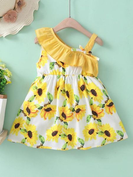 

toddler girls floral print asymmetrical neck ruffle trim dress she, Red;yellow