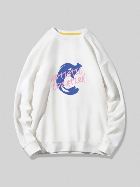 

men letter graphic pullover b42z#, Black