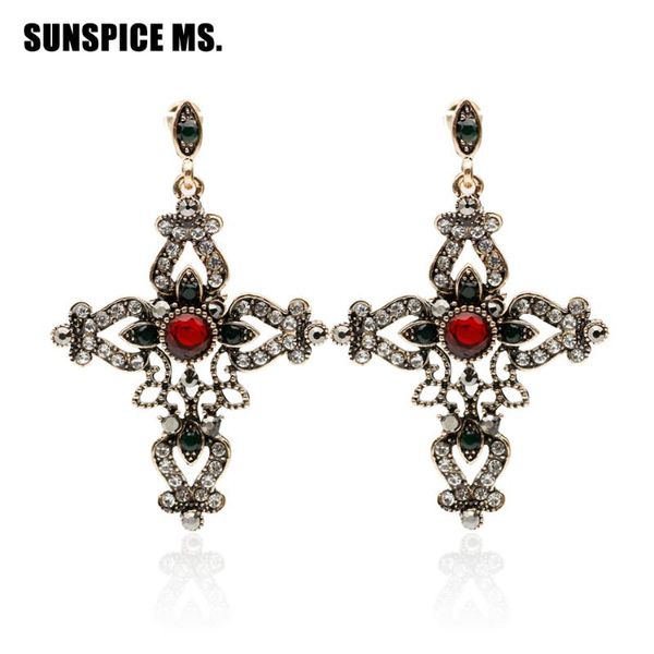 

religious jewelry vintage cross earrings women antique gold color round resin dangle earring hollow flower ethnic retro earring, Silver