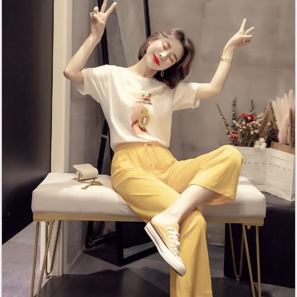 

h7n8k 2019 summer korean new casual t-shirt t-shirtt-shirt thin t-shirtsuit pants show type in summertwo piece suit for women fvrfl, Gray