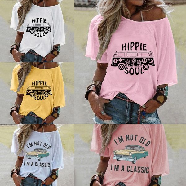 

2020 spring and summer new women's round neck loose coat t-shirt casual t-shirt printed fashion jp5qb, White