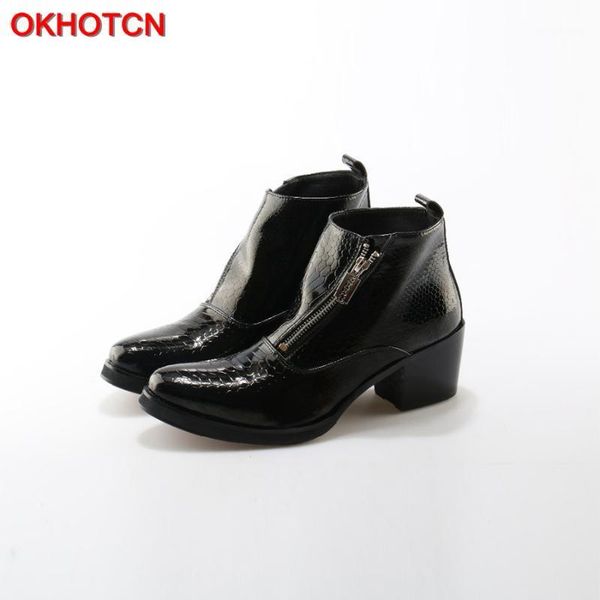 

boots 2021 black genuine leather men british style luxury fashion casual ankle snake pattern side zip motorcycle1