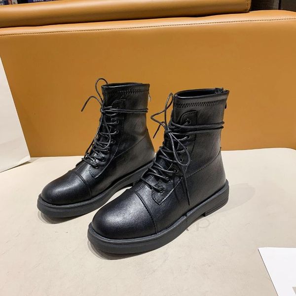 

2020 зима новой шнуровки сапоги круглый носок сапоги короткие трубки мода, Black