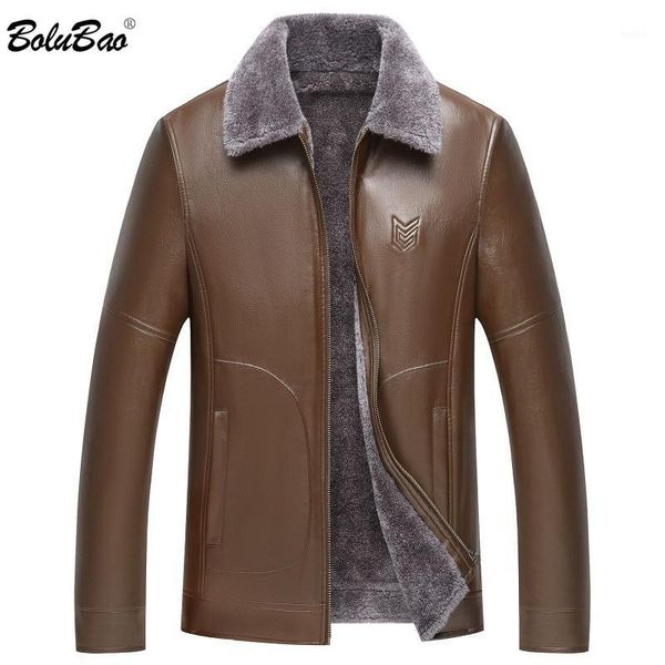 

bolubao brand men's leather jacket fashion winter fleece fur collar leather jackets slim fit male warm pu jackets1, Black