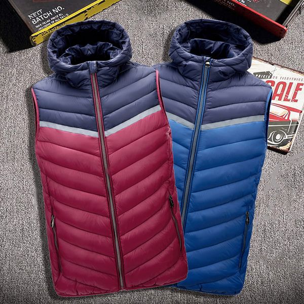 

2020 vest down jackets men winter puffer hooded waistcoat male warm casual zipper patchwork hoodies overcoat outwear clothing, Black;white