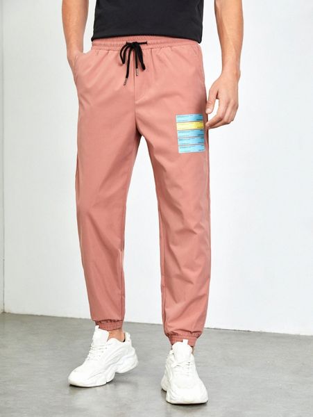 

men graphic print drawstring waist joggers z0xe#, Black