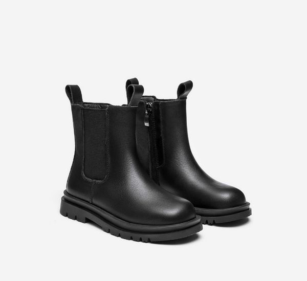 

new leather side zipper boy and girl martin boots smoke tube boots, Black;grey