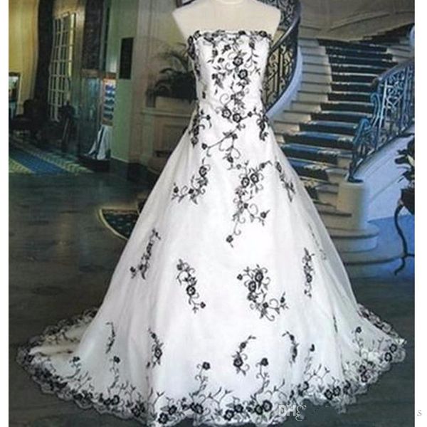 

vintage strapless lace wedding dress black and white 2022 appliques a-line bridal gowns neo-gothic style plus size bride dresses back lace-u