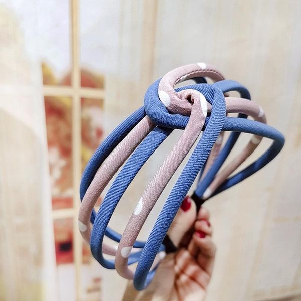 

cokk корея knotted cross tie wide ювелирные изделия hairband для женщин мода bands dot волос повязка для волос обруч головной убор аксессуар, Blue;gray
