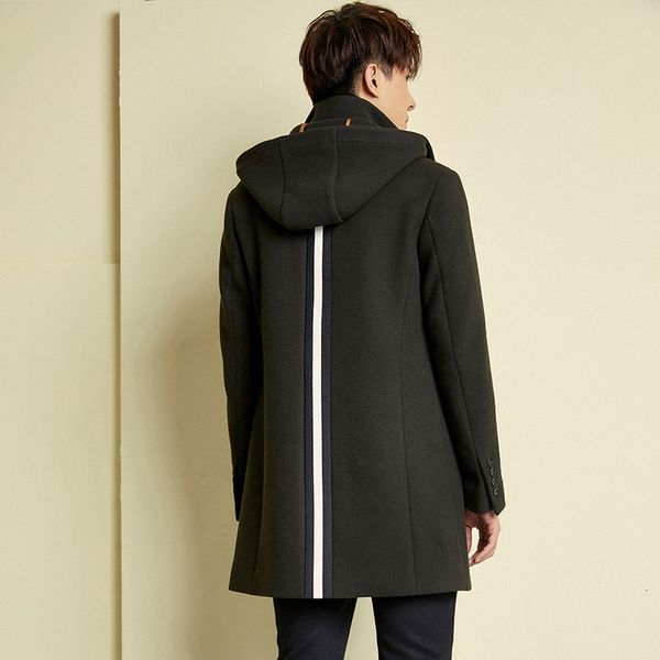 

new hooded 65.6% wool men's autumn winter woolen coat windbreaker long handsome, Tan;black