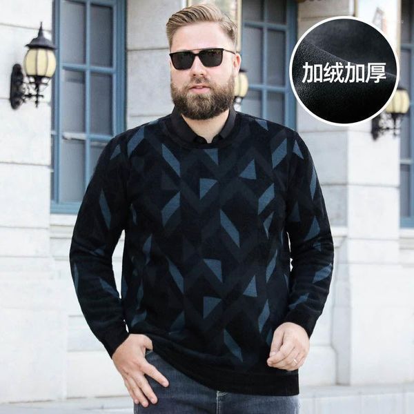 

european station new extra-large men's autumn and winter fat loose plus velvet thick sweater1, White;black