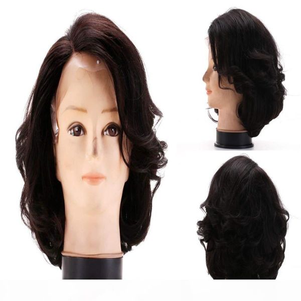 

8a short bob human hair lace front wig brazilian virgin glueless wavy lace wigs with baby hair natural color 130% density, Black;brown