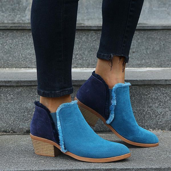 

boots fashion 2021 winter women ankle farbic comfy shoes for casual ladies chunkt female botas mid heel footwear1, Black