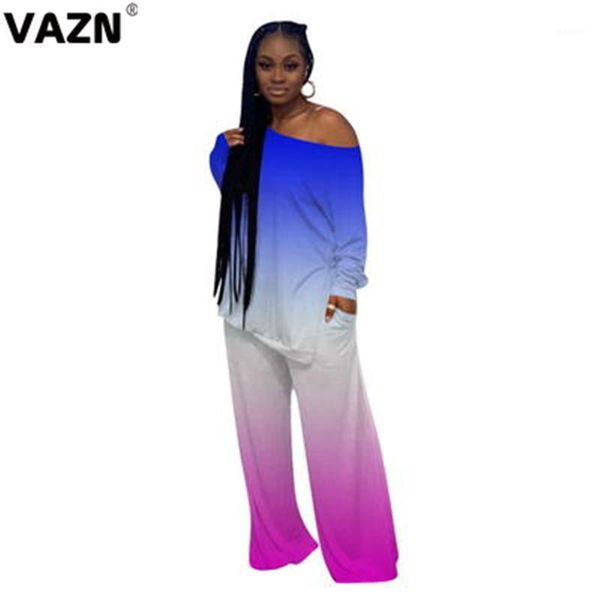 

vazn 2020 high-end daily elegant young designer full sleeve wide leg long pants slim women 2 piece set1, Gray