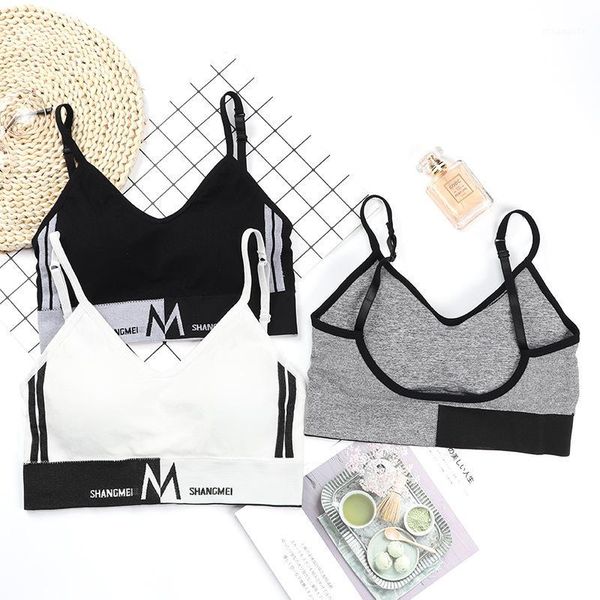 

women camisole letters stripe patchwork seamless bras push up intimates wireless with padded sportswear crop, Black;white
