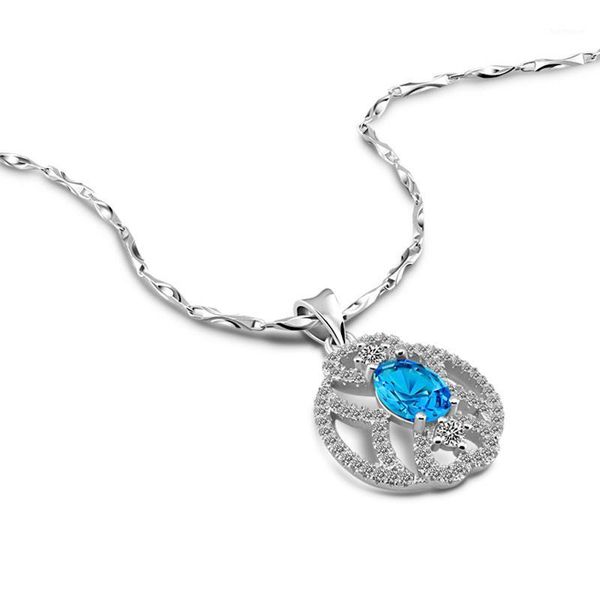 

real 100% s925 sterling silver blue zircon pendant necklaces fashion luxury silver necklace for women charm jewelry gift1