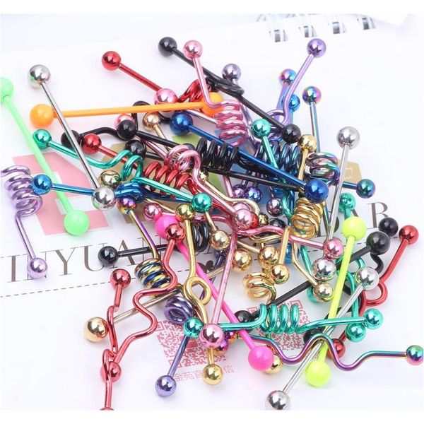 

tongue bar t01 20pcs mix style mix color stainless steel industrial barbell tongue ring body jllhll home003, Silver