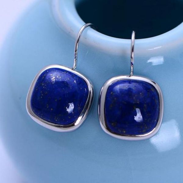

925 sterling silver jewelry natural lapis lazuli earrings for women square shape simple fashion earring oorbellen voor vrouwen