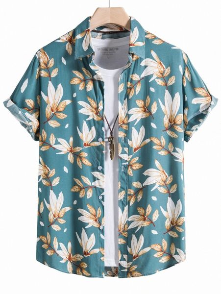 

men random leaf print shirt without tee x9ja#, White;black